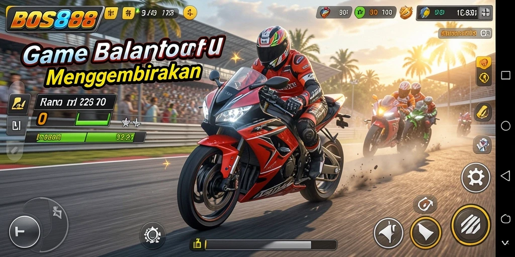 Screenshot utama BOS88 menunjukkan aksi balapan motor yang mendebarkan.