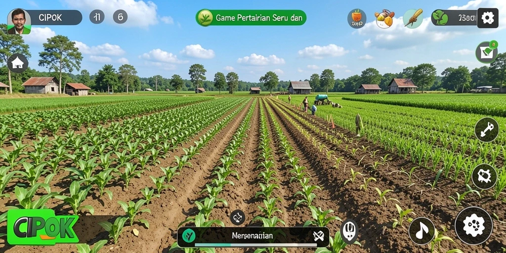 Tampilan gameplay CIPOK menunjukkan petualangan pertanian yang seru.