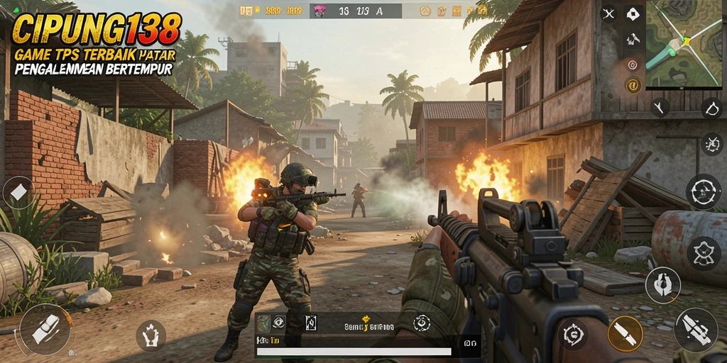 Tampilan gameplay seru dalam pertempuran TPS yang mendebarkan.