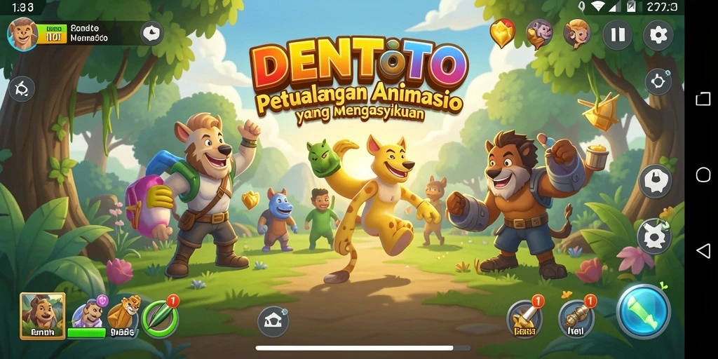 Tampilan gameplay DENTOTO yang menakjubkan dengan karakter anime yang beraksi.