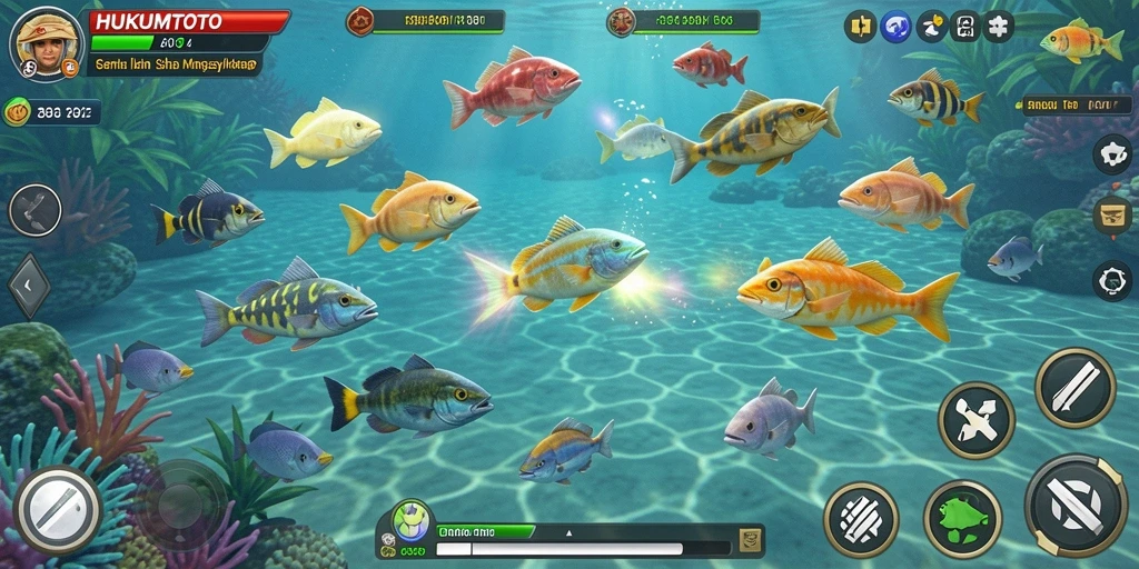 Gameplay seru HUKUMTOTO menembaki ikan di lautan.