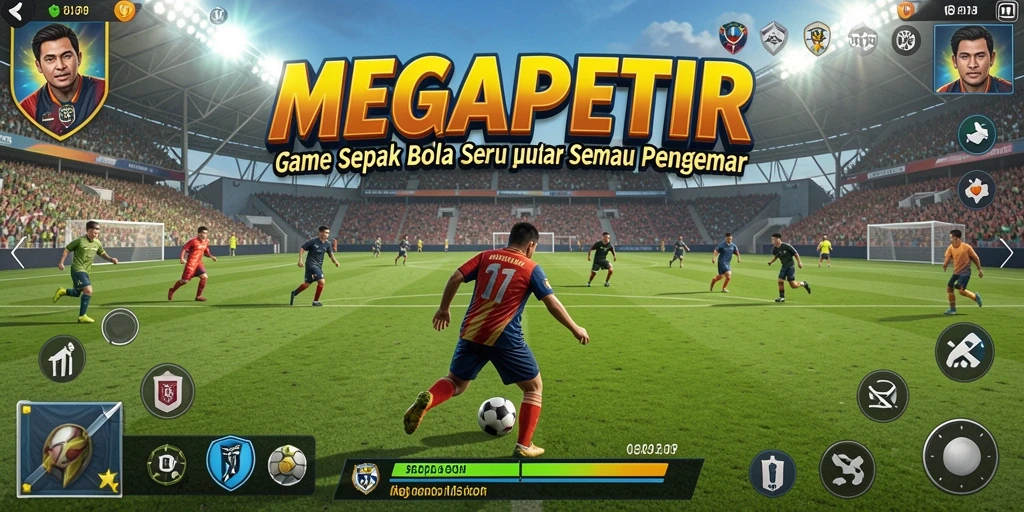 Tampilan gameplay <strong>MEGAPETIR</strong> yang mendebarkan dalam aksi sepak bola.