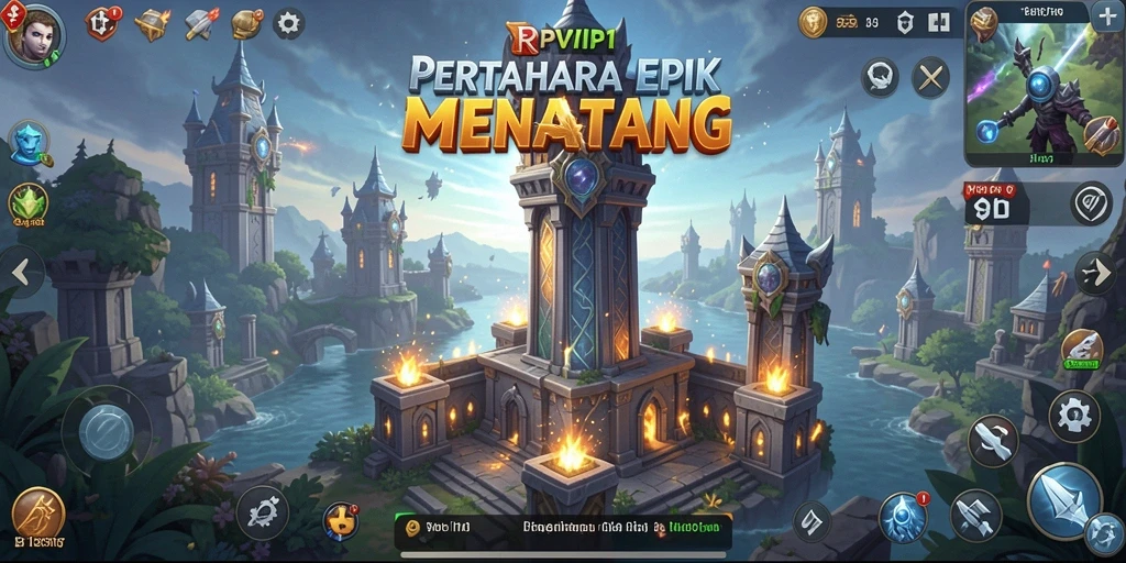 Screenshot RPVIP1 menampilkan aksi menyerang menara dalam game Tower Defense.